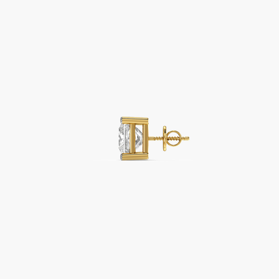 Regal Princess-Cut Men's Stud - Side View in Yellow Gold - Princess Diamond Stud by Moena