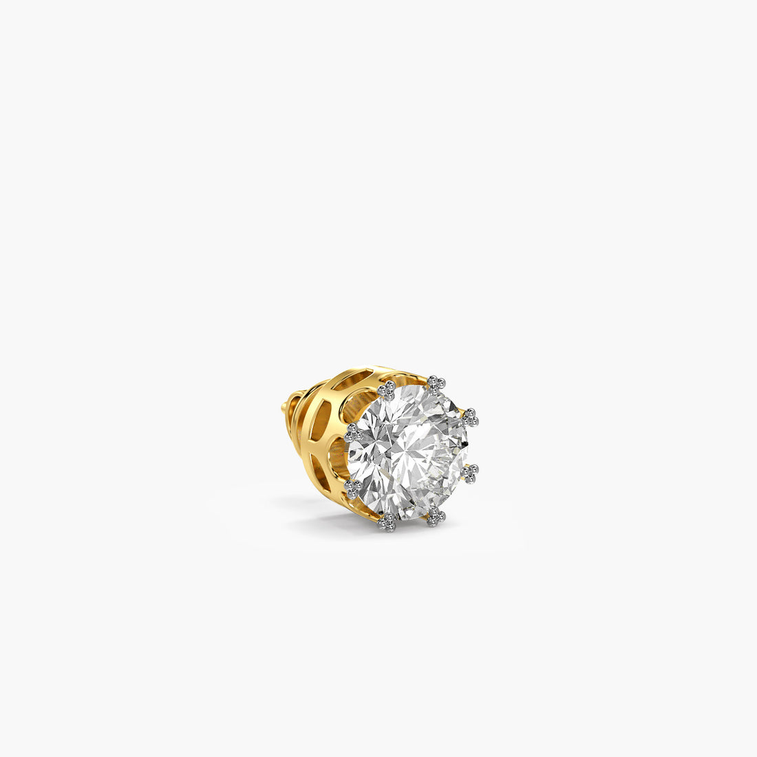 Classic Solitaire Men's Stud - 3D View in Yellow Gold - Diamond Stud by Moena