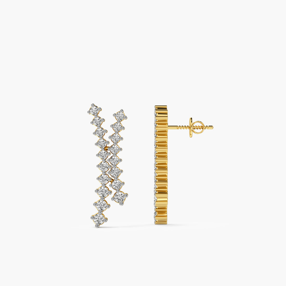 Twin Cascade Lab-Grown Diamond Earrings - Side View in Yellow Gold - Diamond Earring by Moena