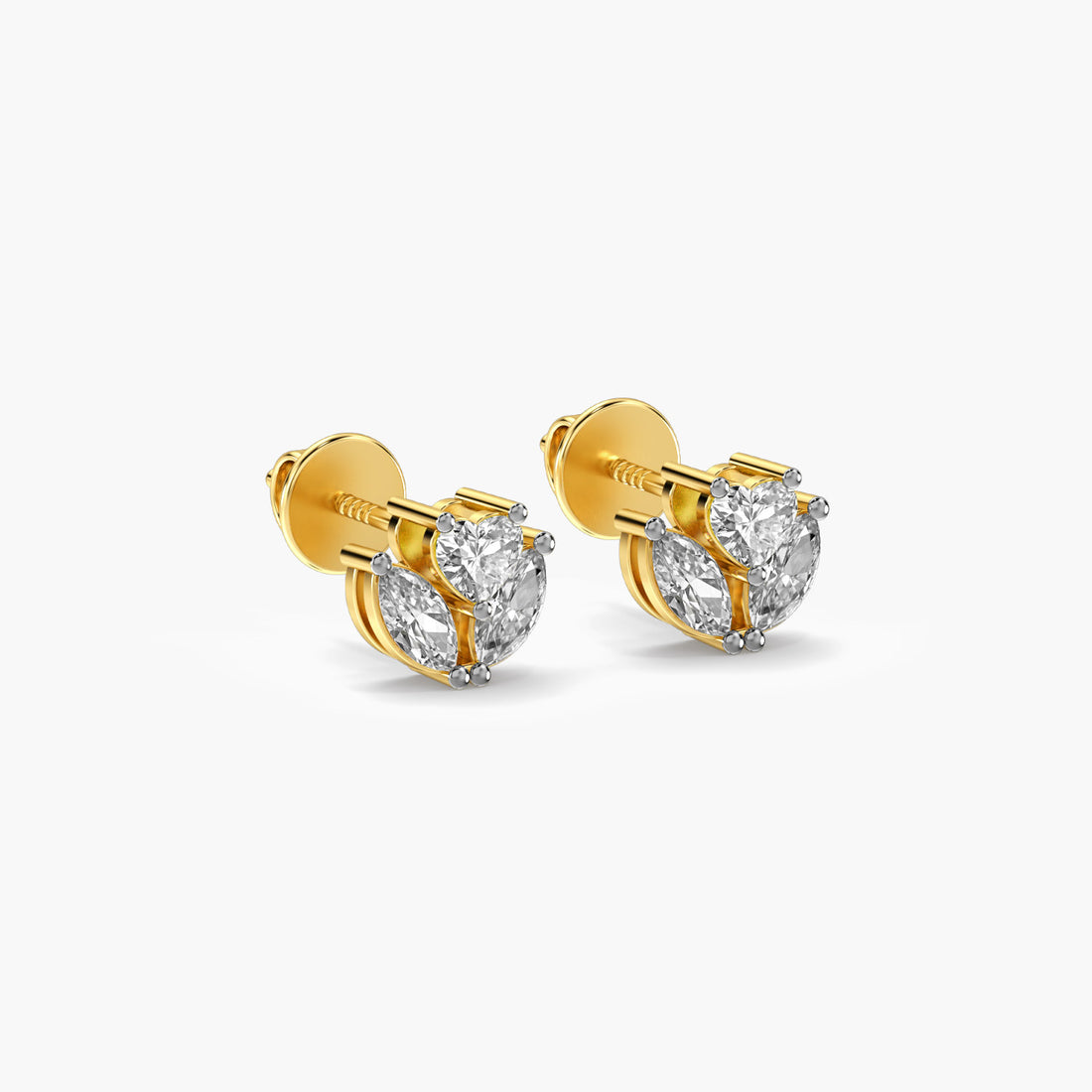 Verdant Heart Earrings - 3D View in Yellow Gold - Heart Diamond Earring by Moena