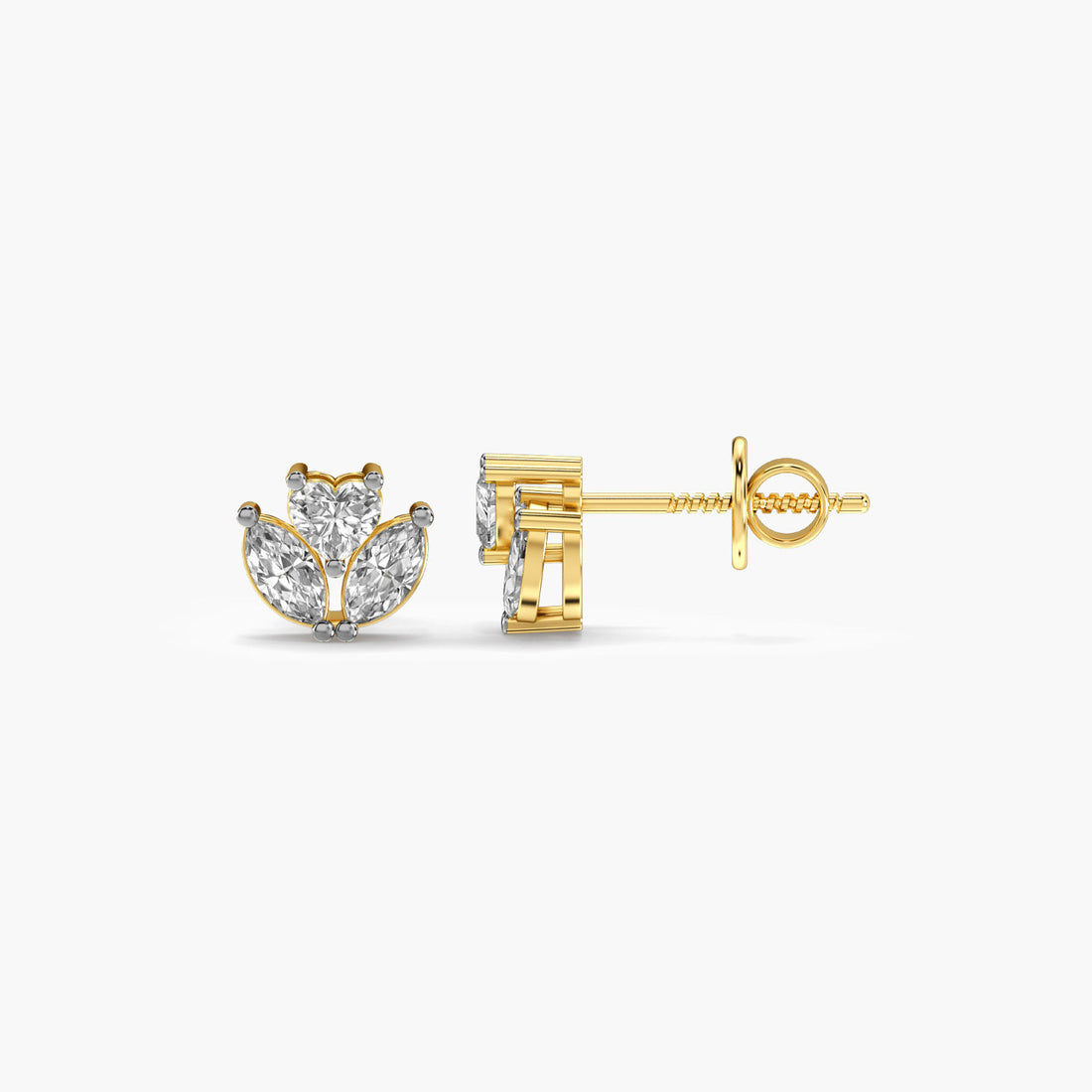 Verdant Heart Earrings - Side View in Yellow Gold - Heart Diamond Earring by Moena