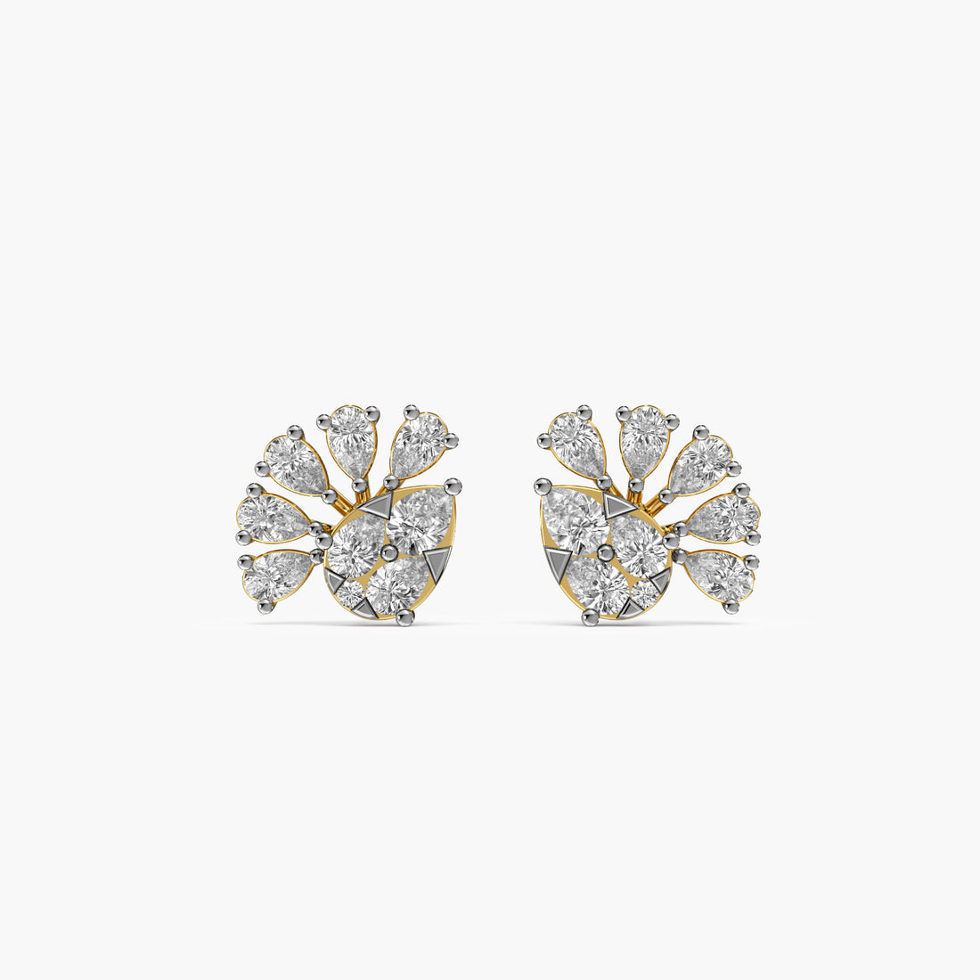 Floral Fan Studs in Gold - Front View in Yellow Gold - Diamond Stud by Moena