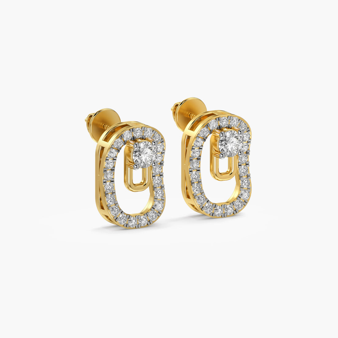 Luxe Link Diamond Earrings - 3D View in Yellow Gold - Diamond Earring by Moena