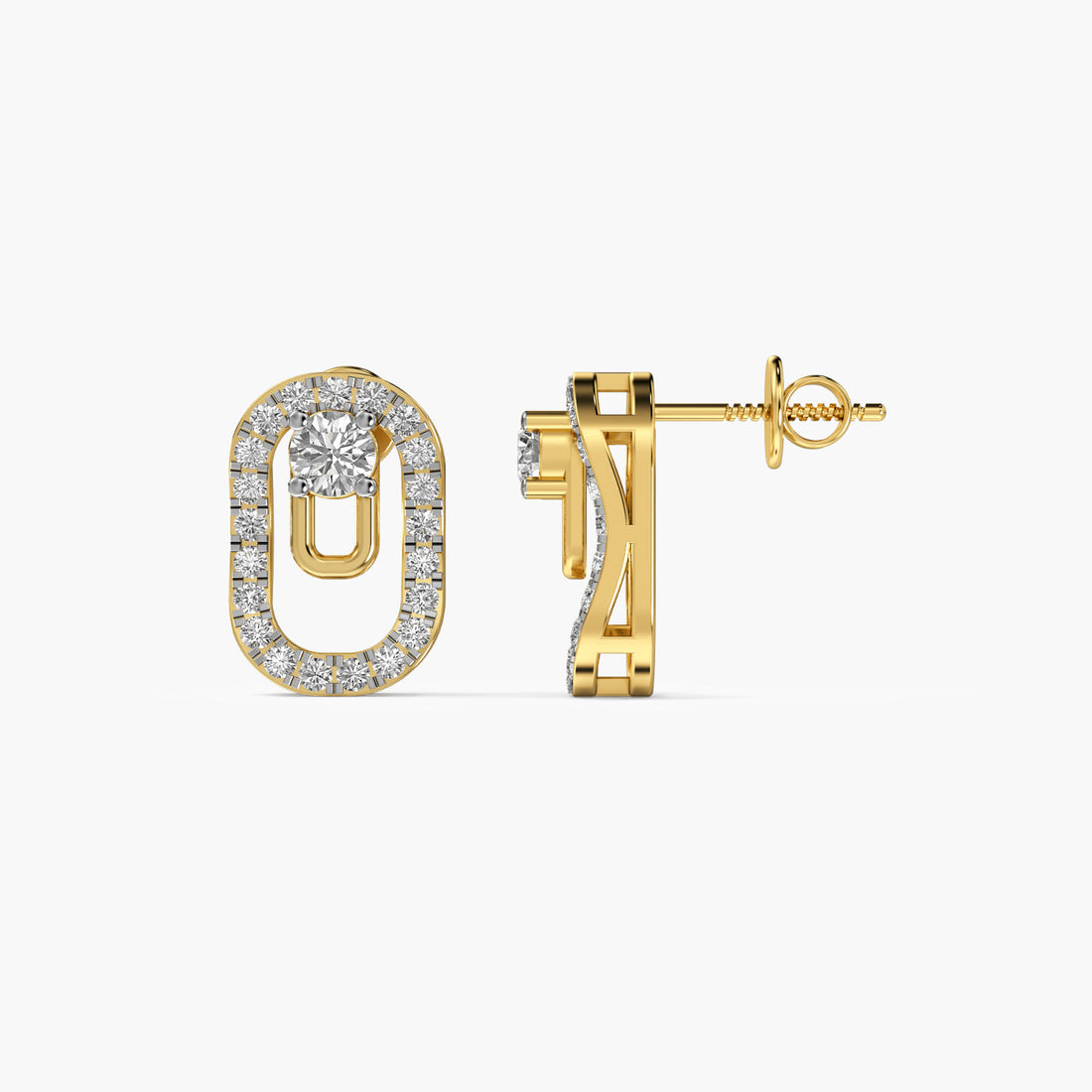 Luxe Link Diamond Earrings - Side View in Yellow Gold - Diamond Earring by Moena