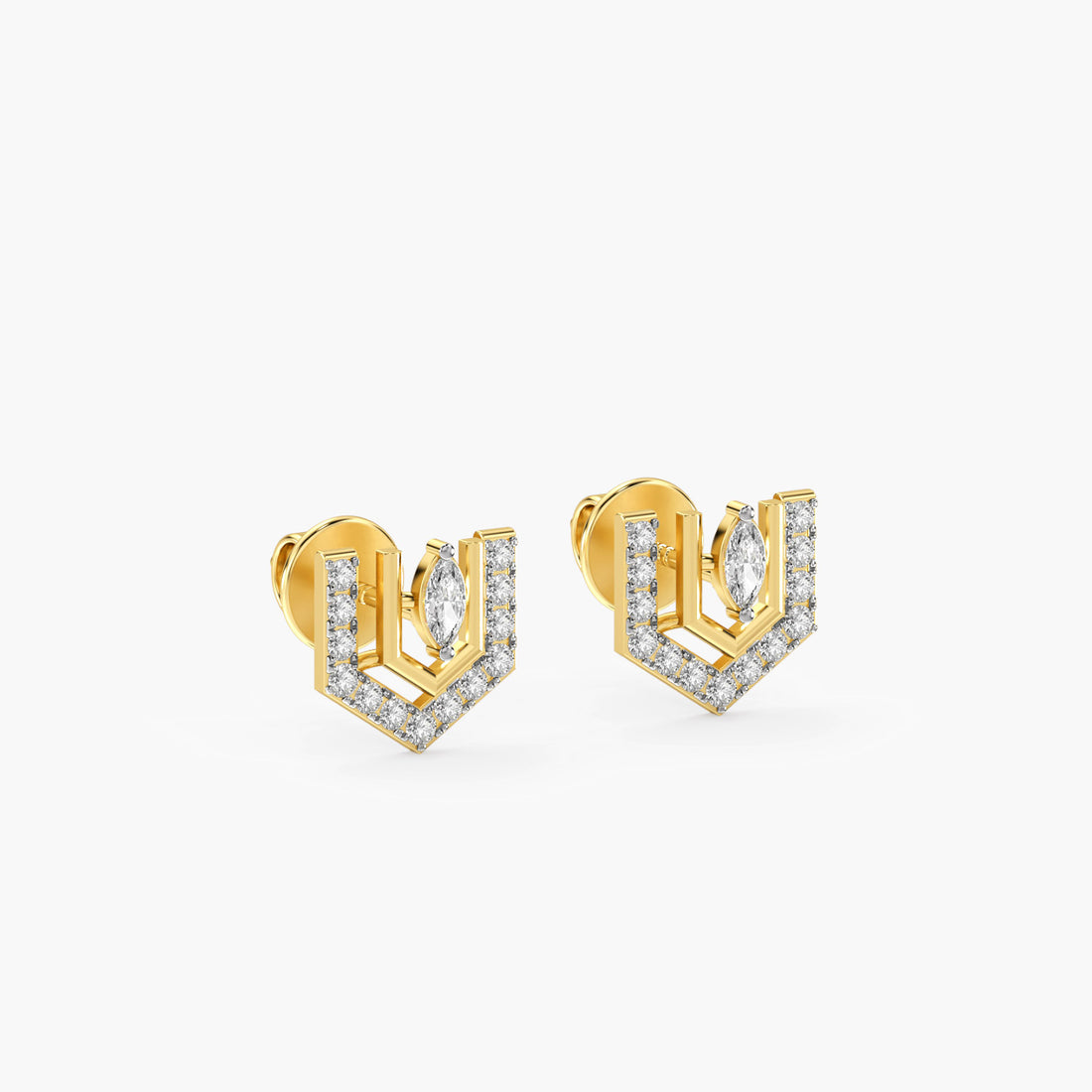 Vera Marquise Diamond Studs - 3D View in Yellow Gold - Marquise Diamond Stud by Moena