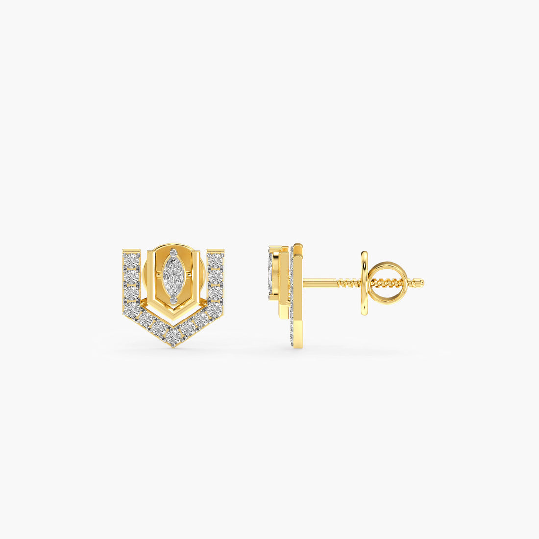 Vera Marquise Diamond Studs - Side View in Yellow Gold - Marquise Diamond Stud by Moena