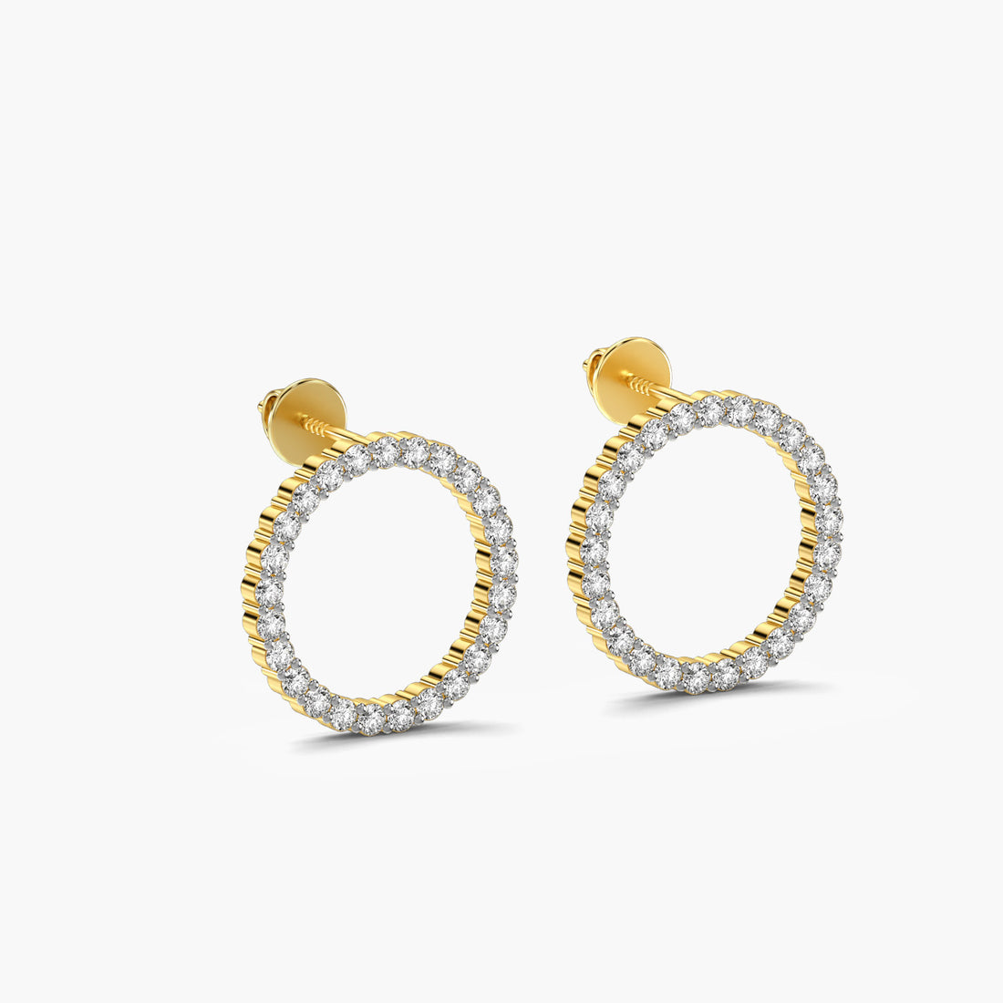 Diamond Circle Studs - 3D View in Yellow Gold - Diamond Stud by Moena
