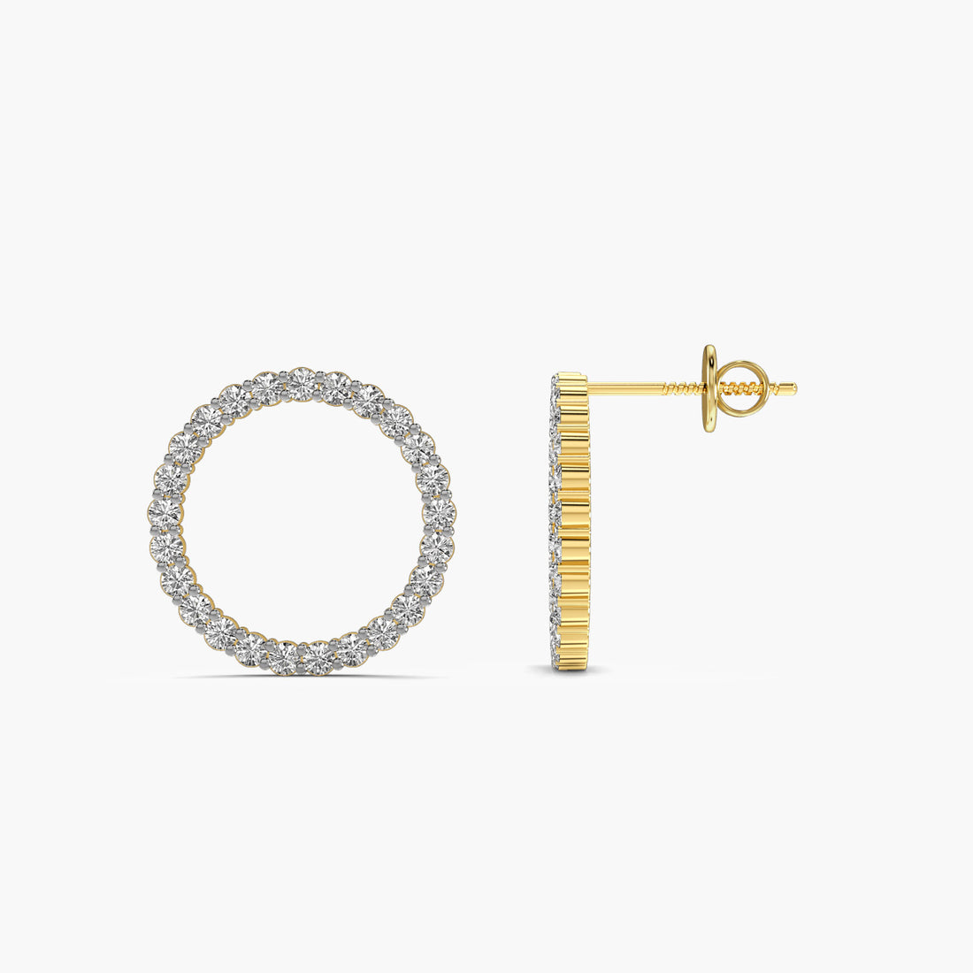 Diamond Circle Studs - Side View in Yellow Gold - Diamond Stud by Moena