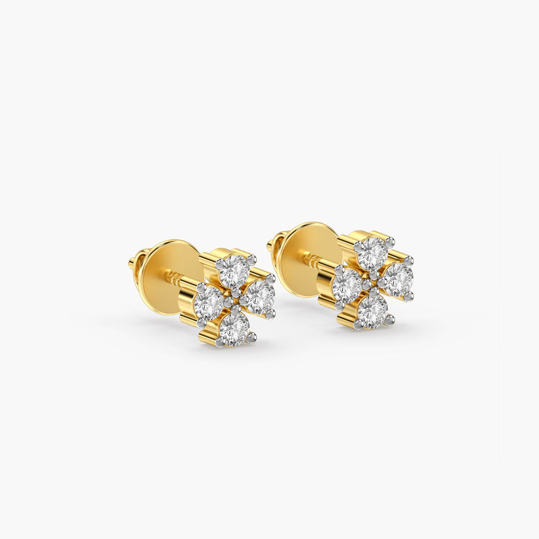 Diamond Petal Earrings - 3D View in Yellow Gold - Diamond Earring by Moena