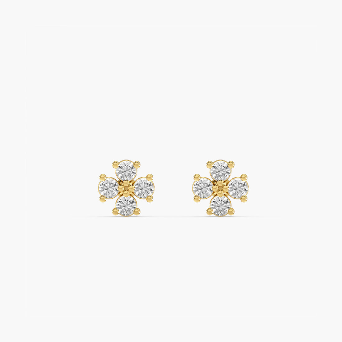 Diamond Petal Earrings - Front View in Yellow Gold - Diamond Earring by Moena