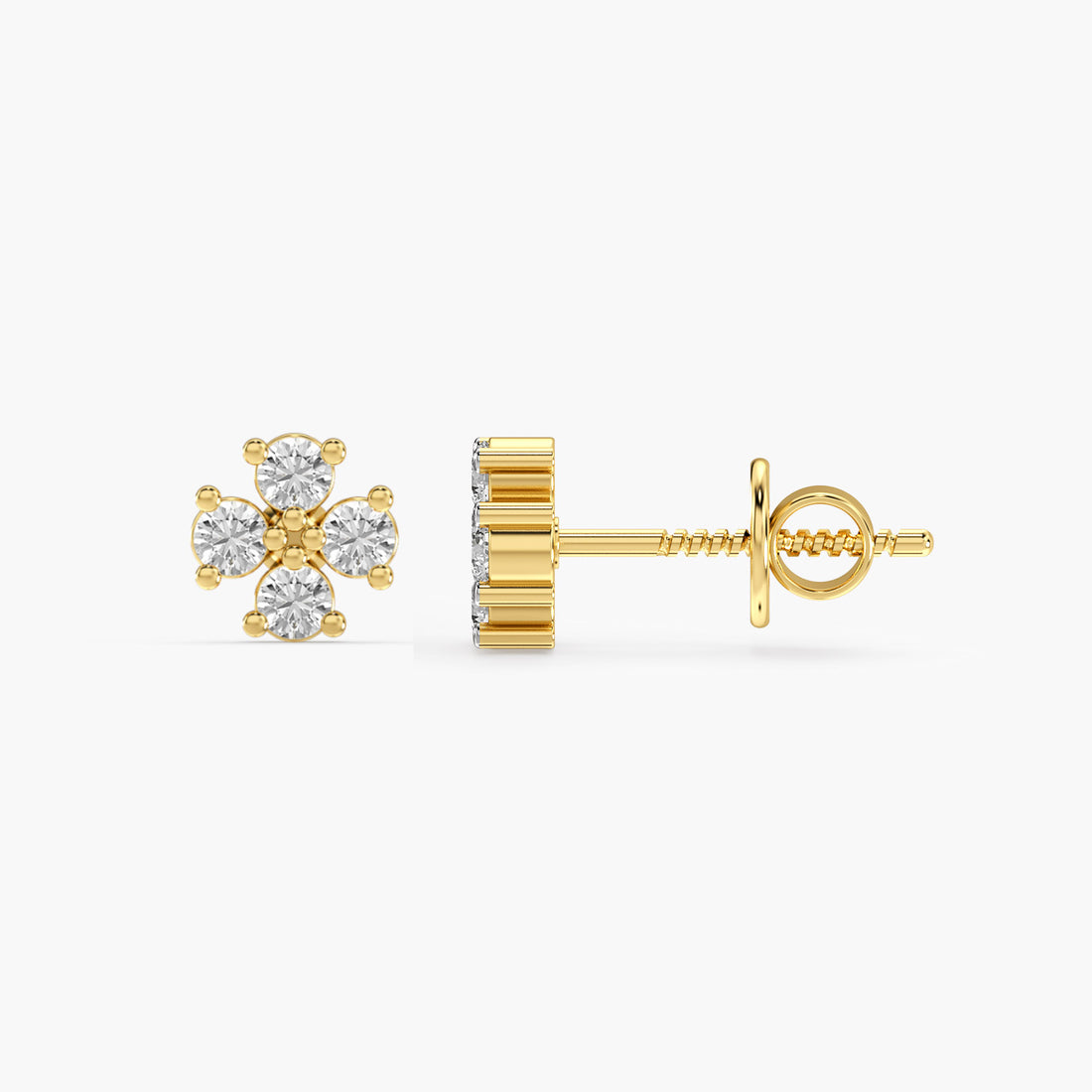 Diamond Petal Earrings - Side View in Yellow Gold - Diamond Earring by Moena