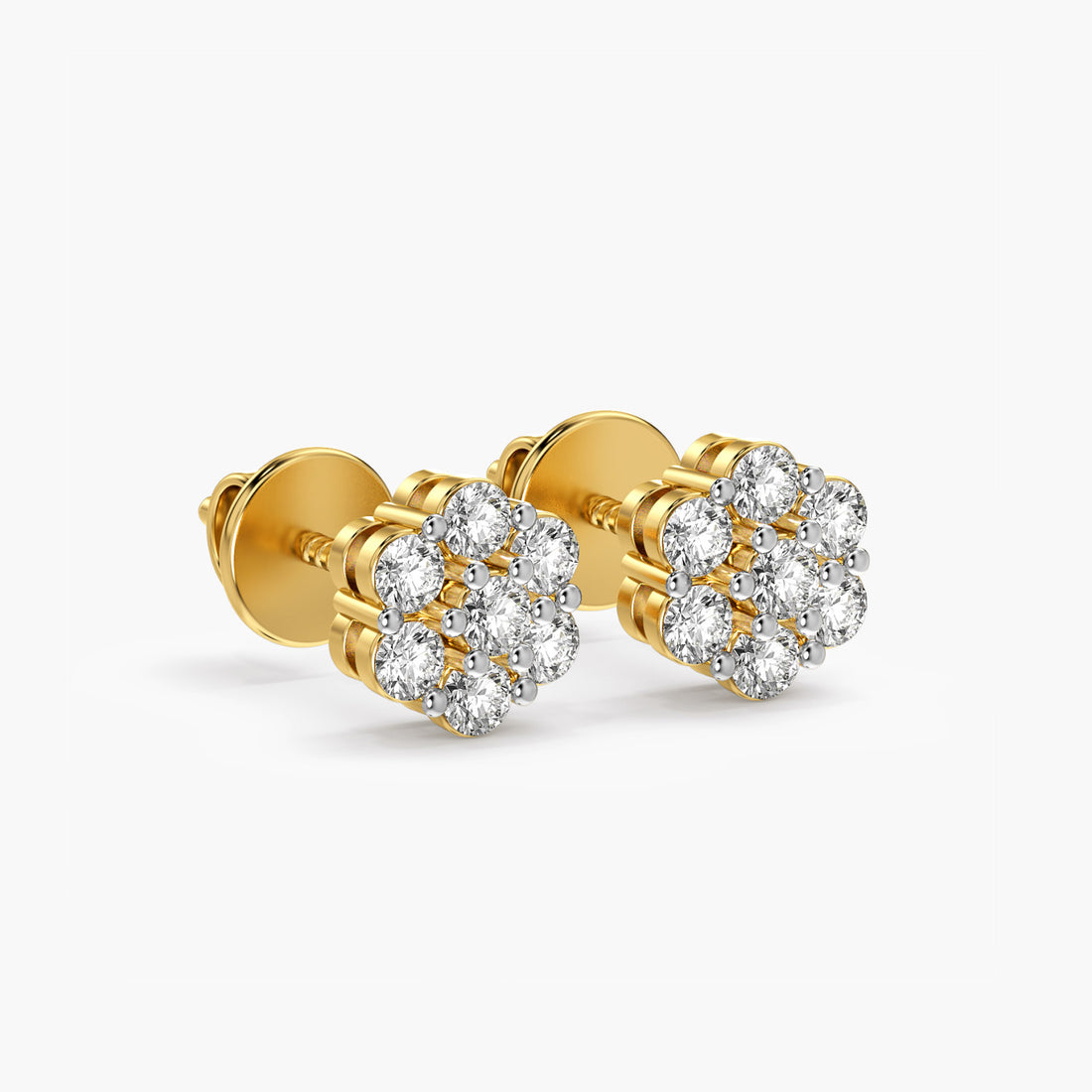 Bloom Cluster Lab-Grown Diamond Studs - 3D View in Yellow Gold - Diamond Stud by Moena