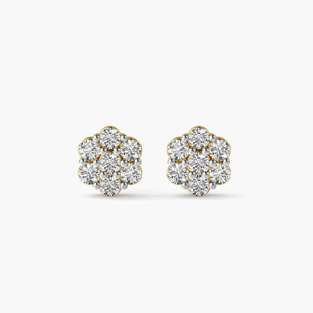 Bloom Cluster Lab-Grown Diamond Studs - Front View in Yellow Gold - Diamond Stud by Moena
