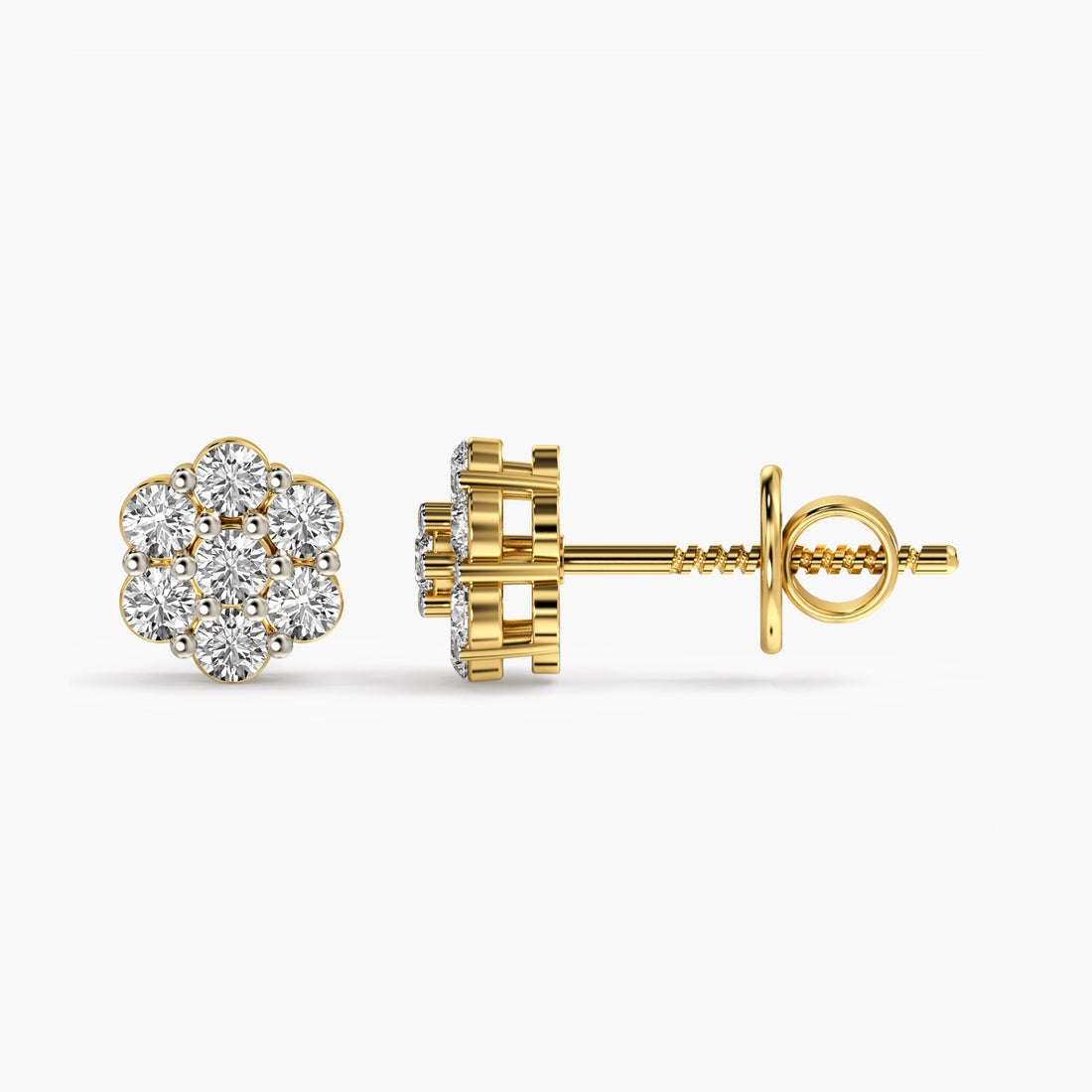Bloom Cluster Lab-Grown Diamond Studs - Side View in Yellow Gold - Diamond Stud by Moena