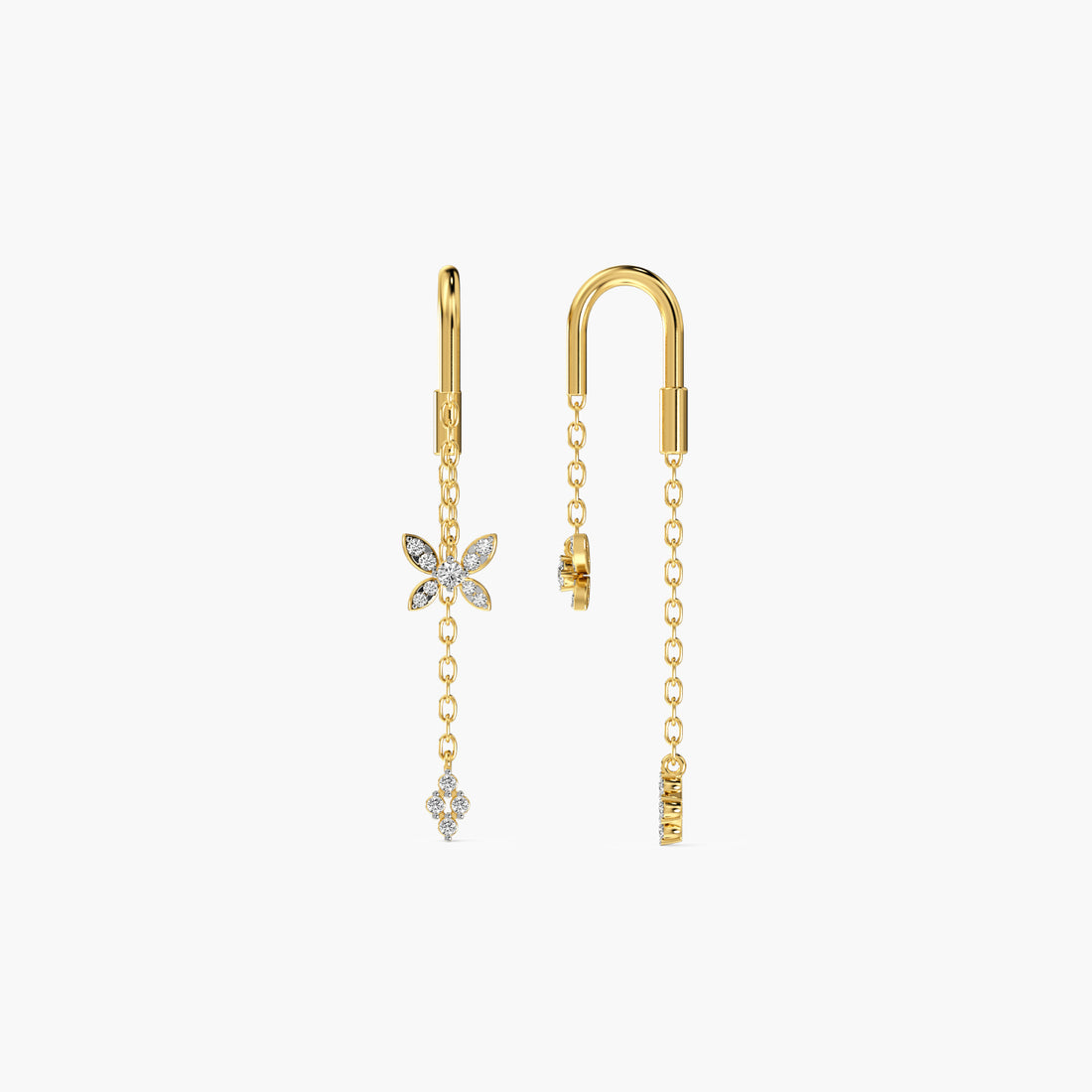 Flutter Chain Lab-Grown Diamond Earrings - Side View in Yellow Gold - Diamond Earring by Moena