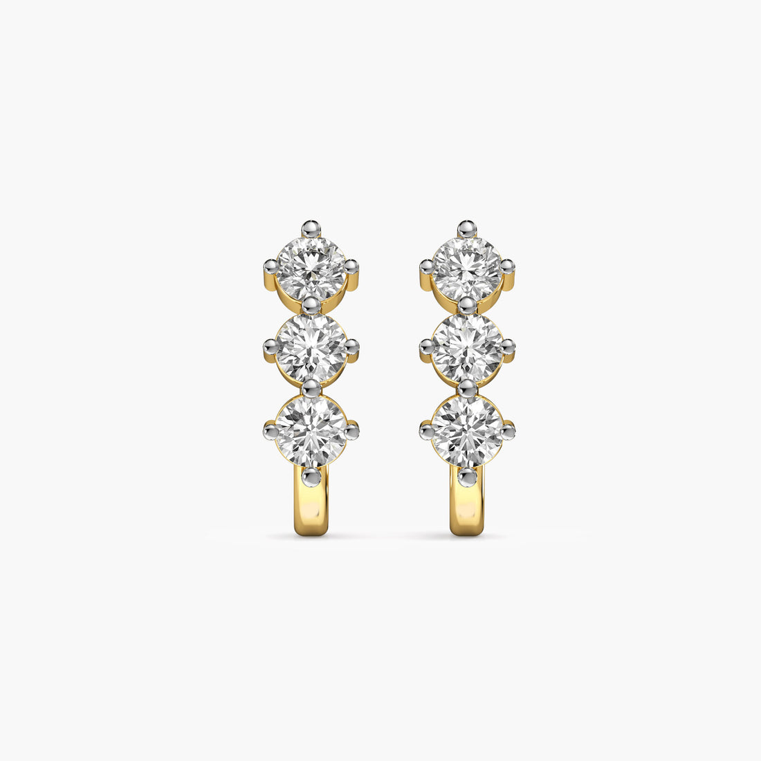 Triple Row Diamond Ear Climbers - Front View in Yellow Gold - Diamond Jewellery by Moena