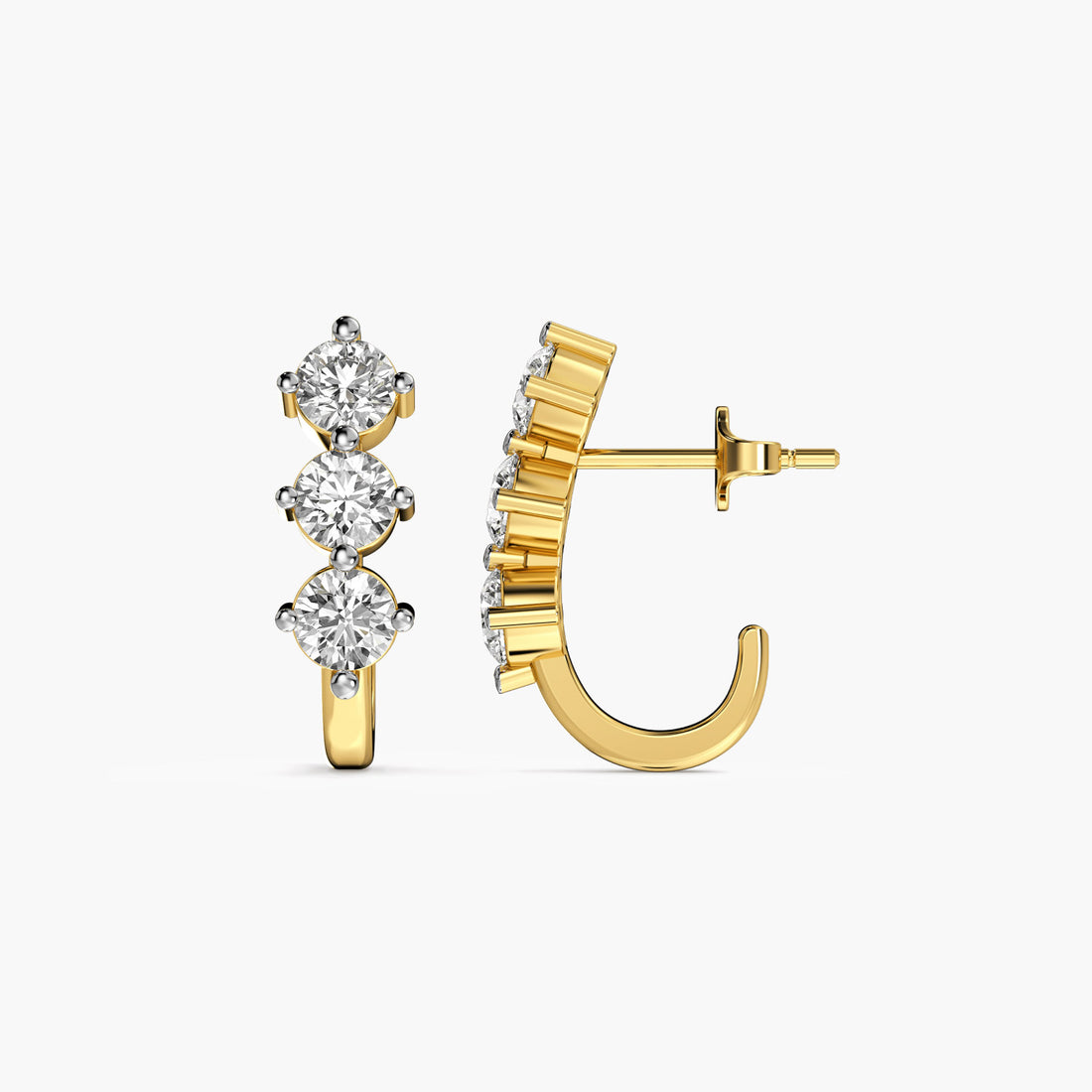 Triple Row Diamond Ear Climbers - Side View in Yellow Gold - Diamond Jewellery by Moena