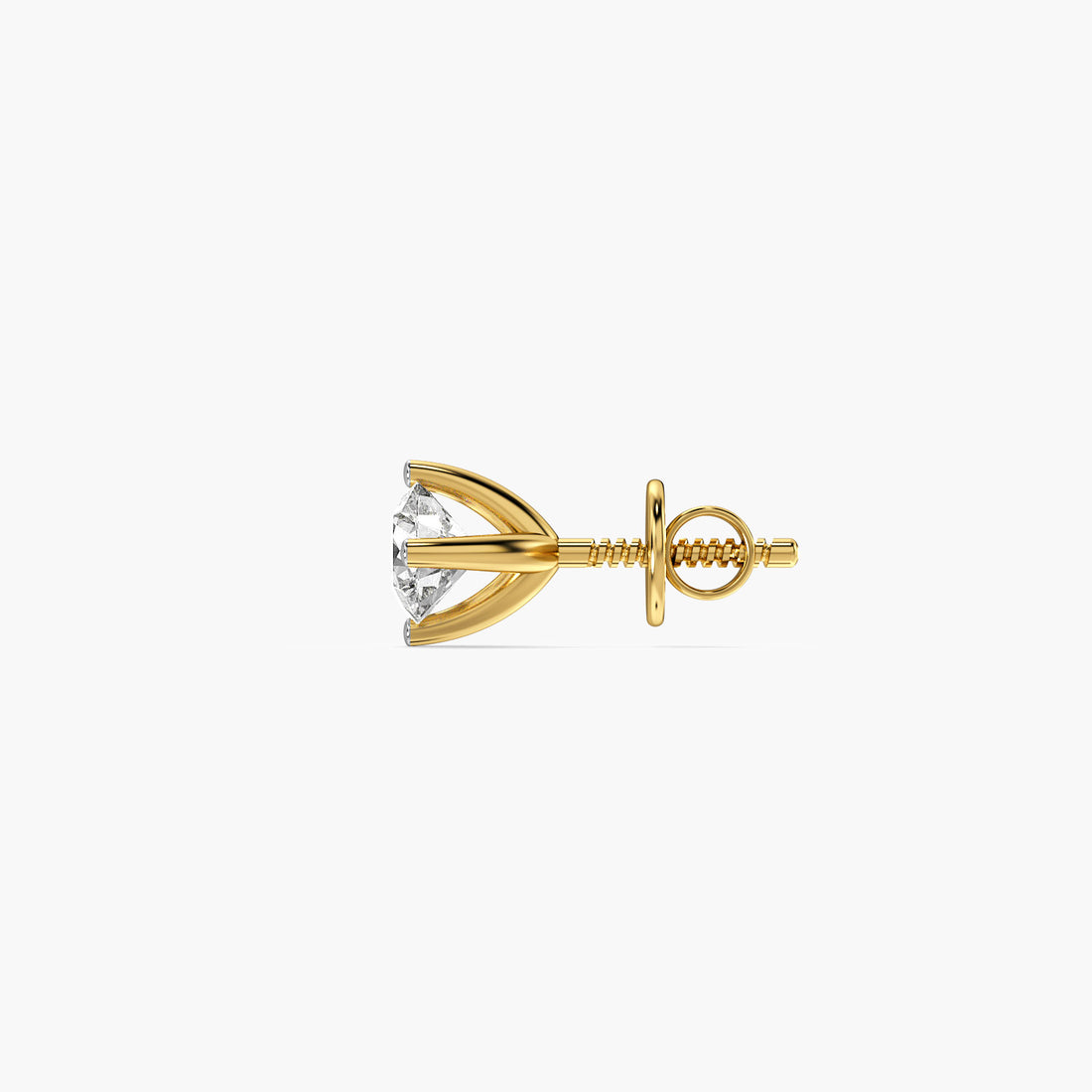 Classic Solitaire Diamond Stud - Side View in Yellow Gold - Diamond Stud by Moena