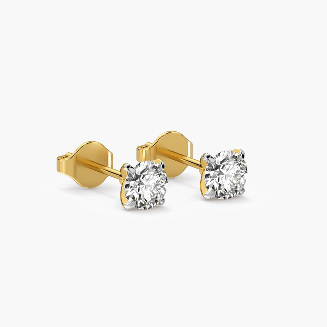 Classic Round Lab-Grown Diamond Studs - 3D View in Yellow Gold - Round Diamond Stud by Moena
