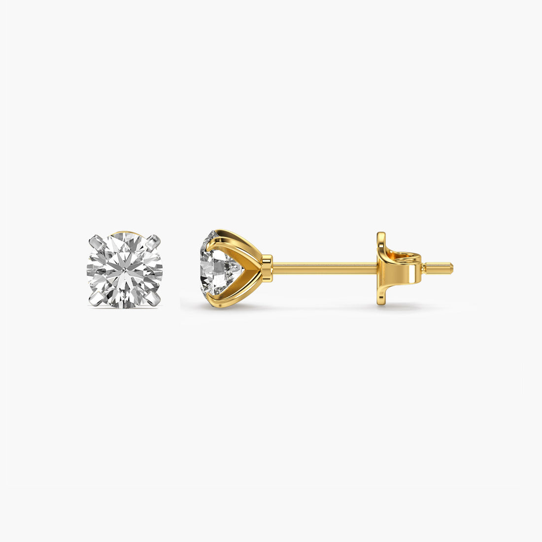 Classic Round Lab-Grown Diamond Studs - Side View in Yellow Gold - Round Diamond Stud by Moena