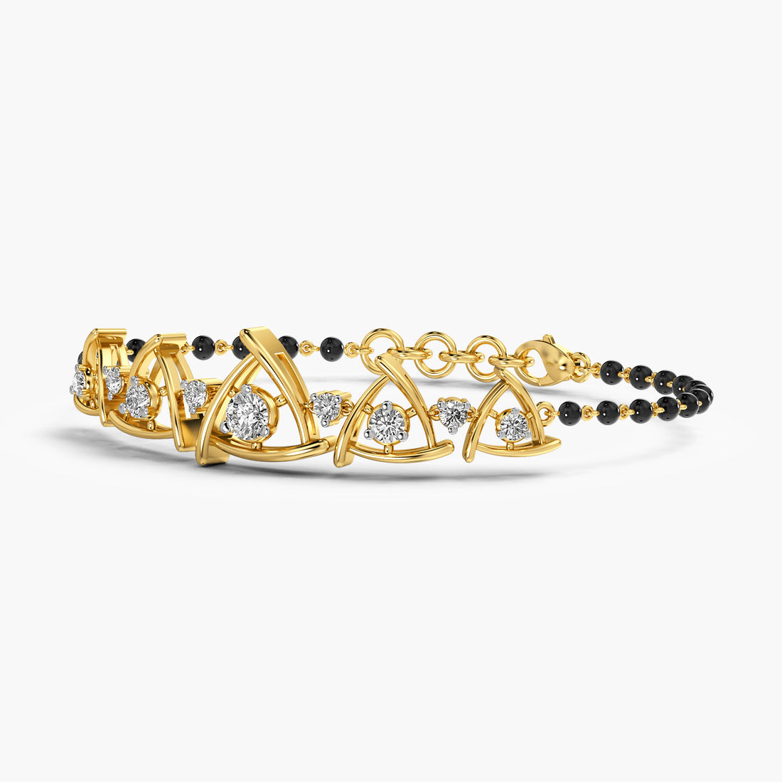 Tria Radiance Mangalsutra Bracelet - 3D View in Yellow Gold - Diamond Bracelet by Moena