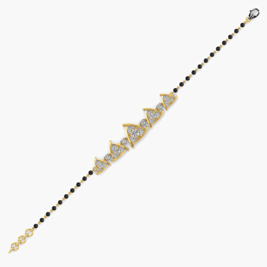 Tria Radiance Mangalsutra Bracelet - Side View in Yellow Gold - Diamond Bracelet by Moena