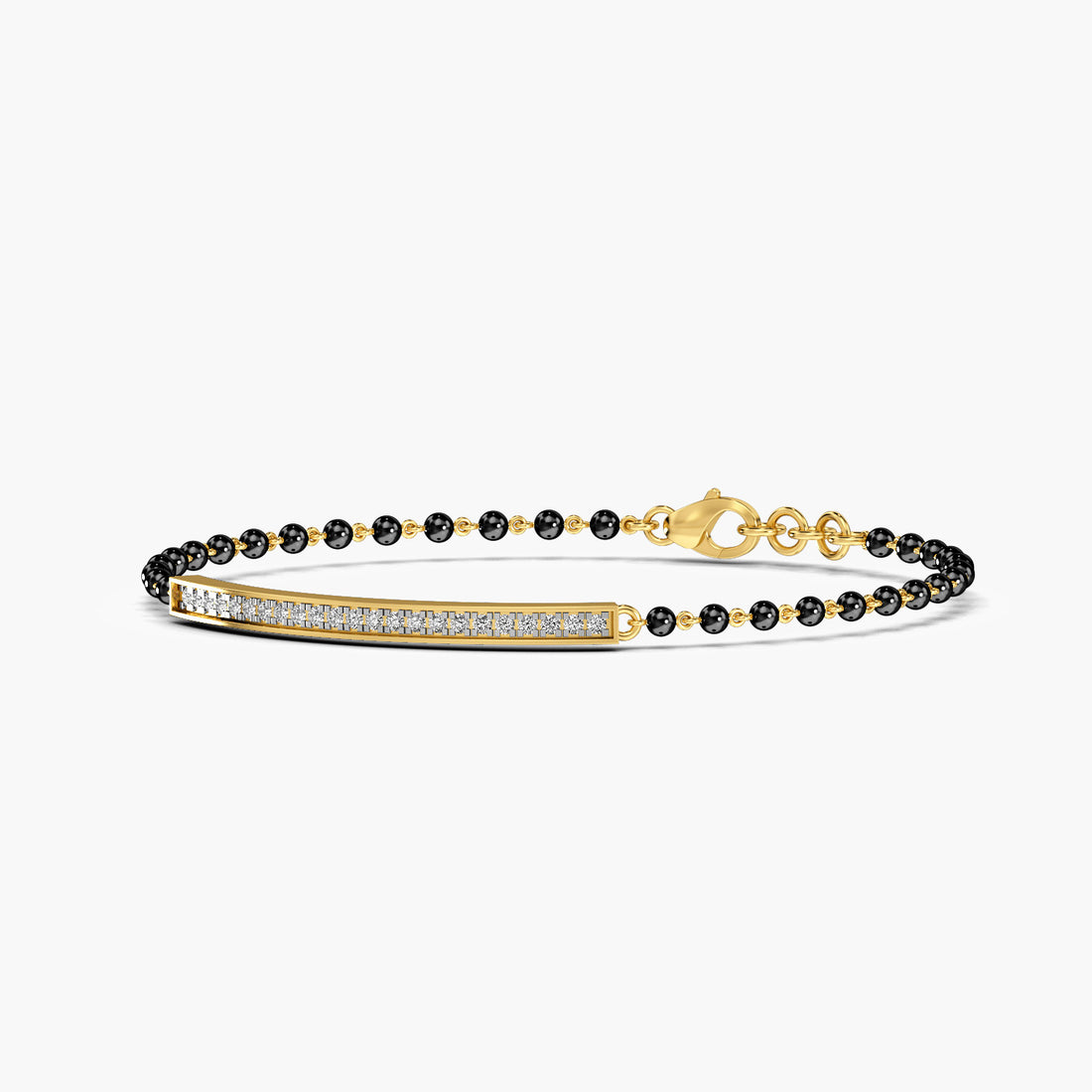 Nitya Mangalsutra Bracelet - 3D View in Yellow Gold - Diamond Bracelet by Moena