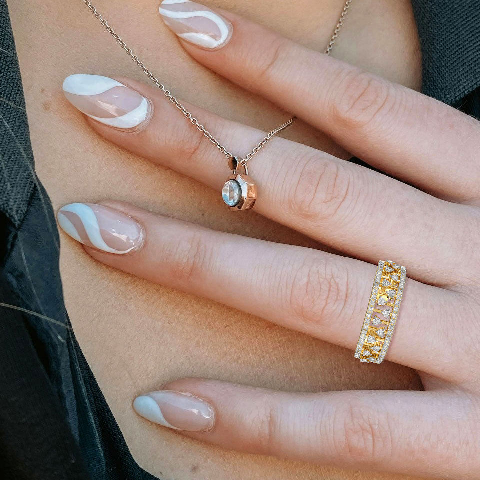 Starlit Harmony Band - Model View in Yellow Gold - Diamond Ring by Moena