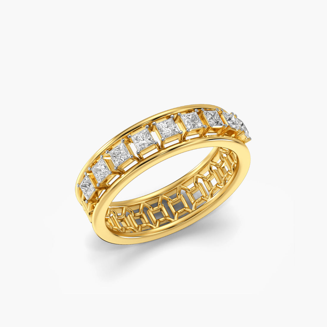 Lattice Glow Band - 3D View in Yellow Gold - Diamond Ring by Moena