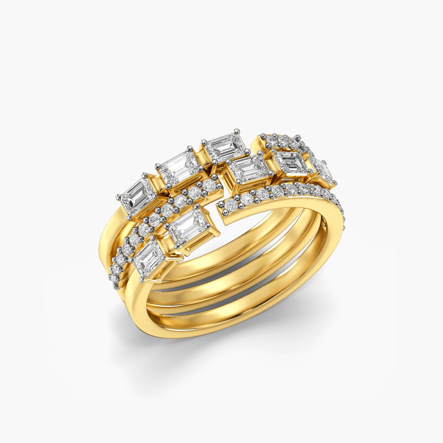 Trio Glam Band - 3D View in Yellow Gold - Diamond Ring by Moena