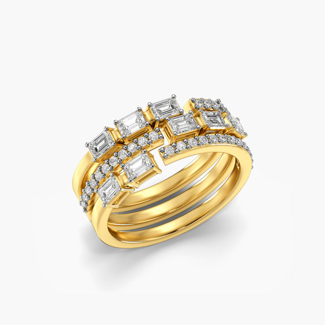 Trio Glam Band - 3D View in Yellow Gold - Diamond Ring by Moena
