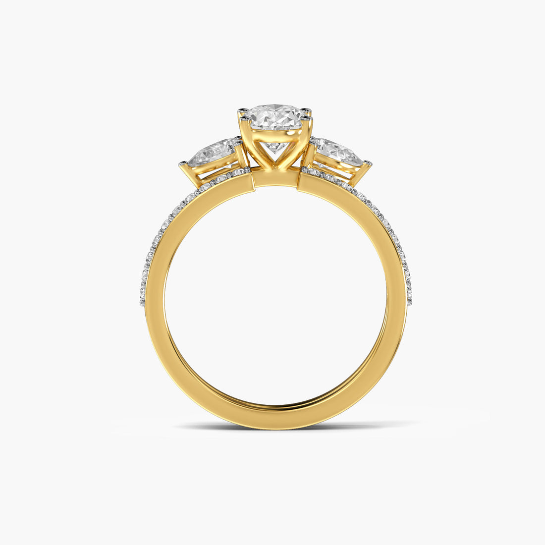 Regal Halo Trio Ring - Front View in Yellow Gold - Diamond Ring by Moena