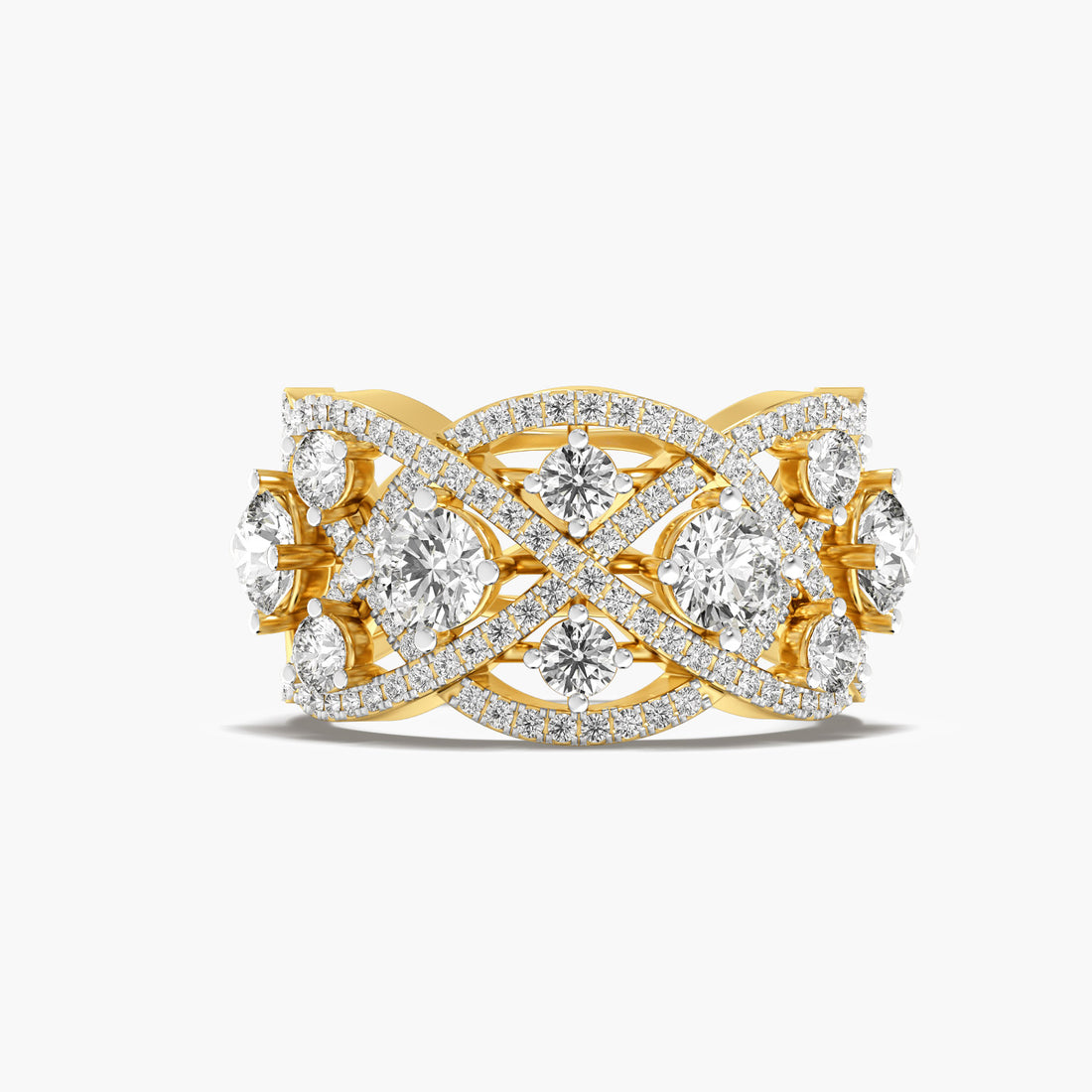 Floral Cluster Statement Ring - Top View in Yellow Gold - Diamond Ring by Moena