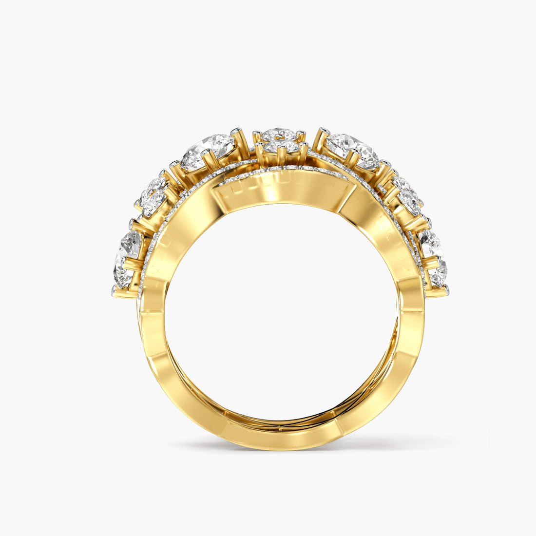 Floral Cluster Statement Ring - Front View in Yellow Gold - Diamond Ring by Moena