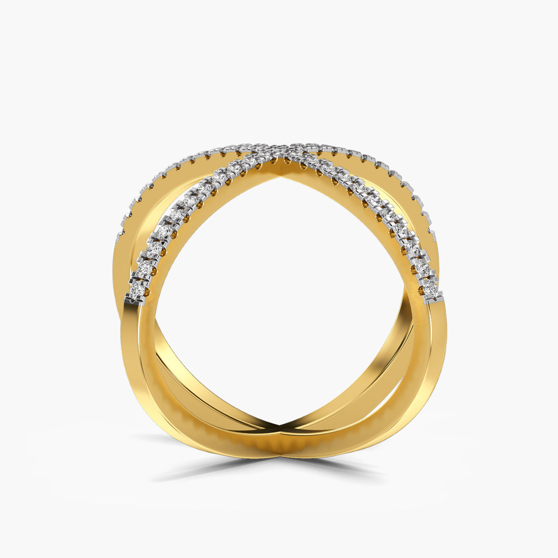 Infinity Crossover Ring - Front View in Yellow Gold - Diamond Ring by Moena
