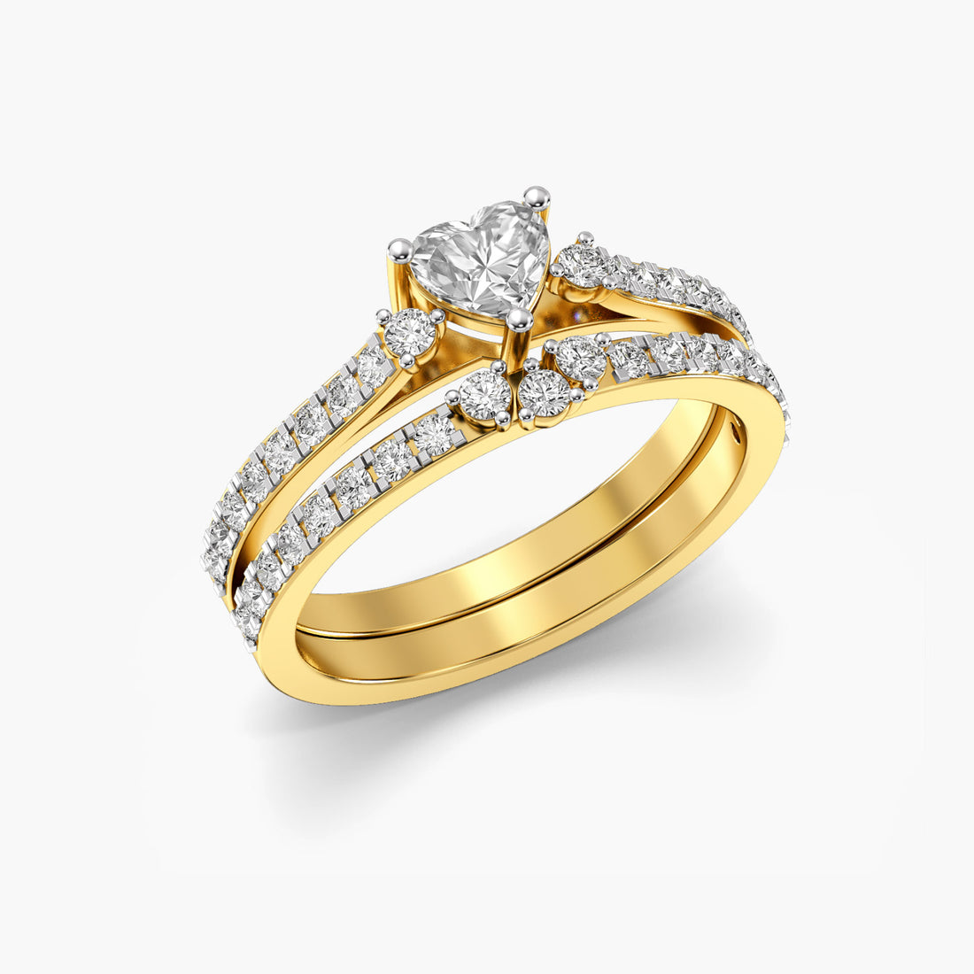 Heart Diamond Ring - 3D View in Yellow Gold - Heart Diamond Ring by Moena