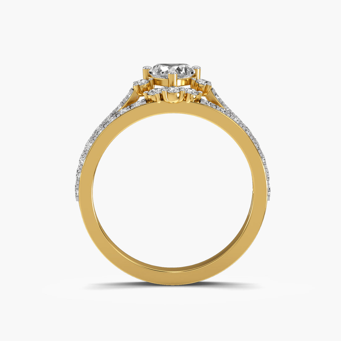 Heart Diamond Ring - Front View in Yellow Gold - Heart Diamond Ring by Moena
