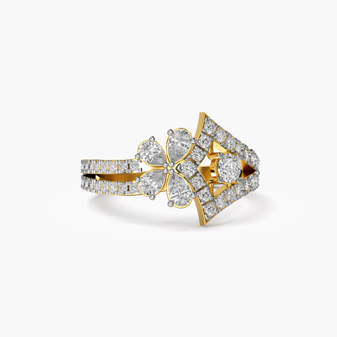 Floral Elegance Ring - Top View in Yellow Gold - Diamond Ring by Moena