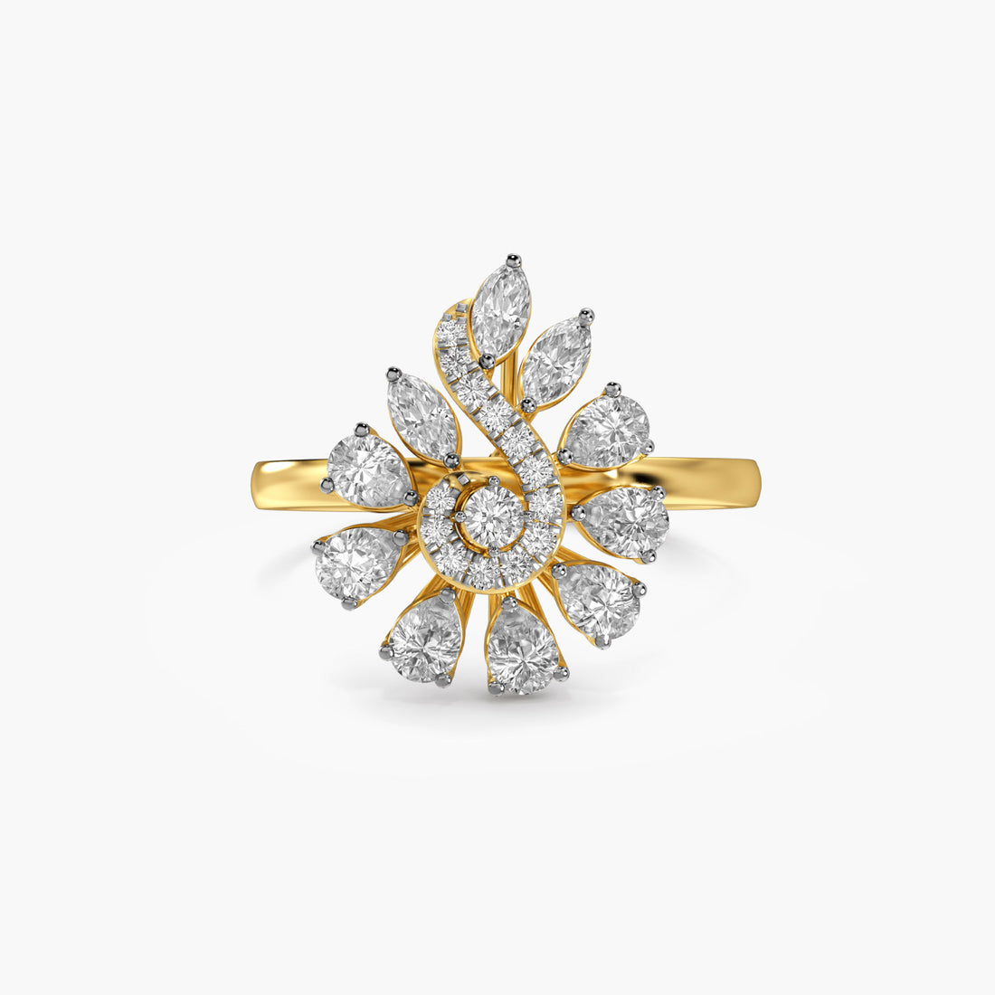 Radiant Swirl Ring - Top View in Yellow Gold - Radiant Diamond Ring by Moena