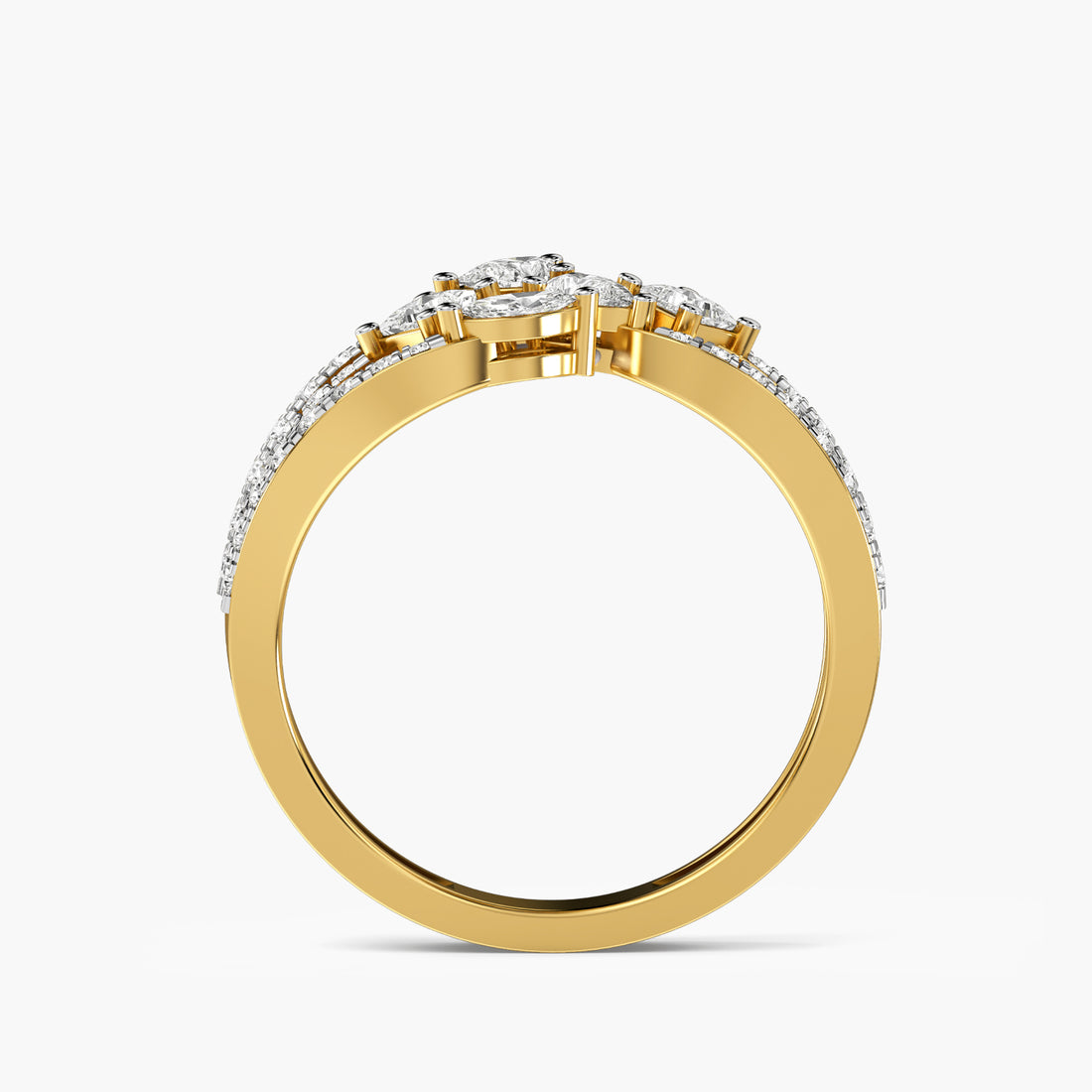 Graceful Crossover Diamond Ring - Front View in Yellow Gold - Diamond Ring by Moena
