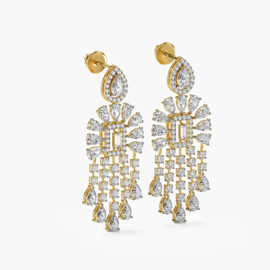 Regal Cascade - 3D View in Yellow Gold - Diamond Jewellery by Moena
