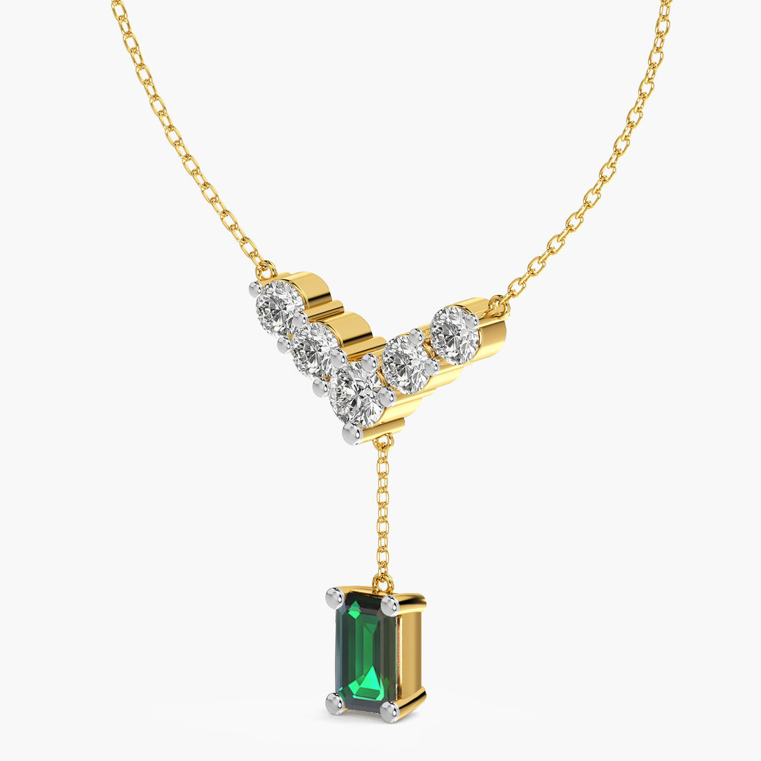 V-Shaped Diamond Drop Necklace(With Chain) - 3D View in Yellow Gold - Diamond Pendant by Moena
