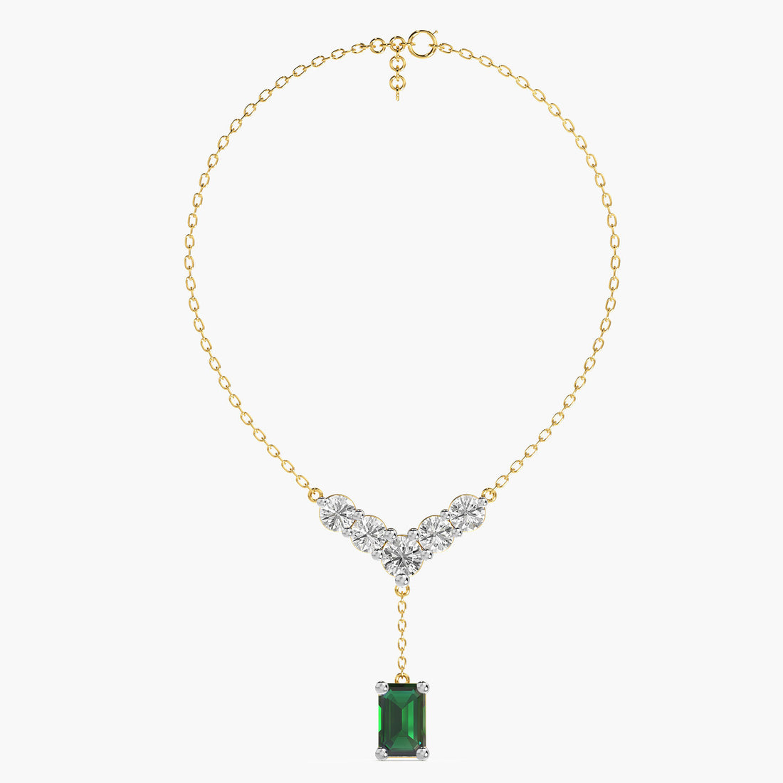 V-Shaped Diamond Drop Necklace(With Chain) - Front View in Yellow Gold - Diamond Pendant by Moena