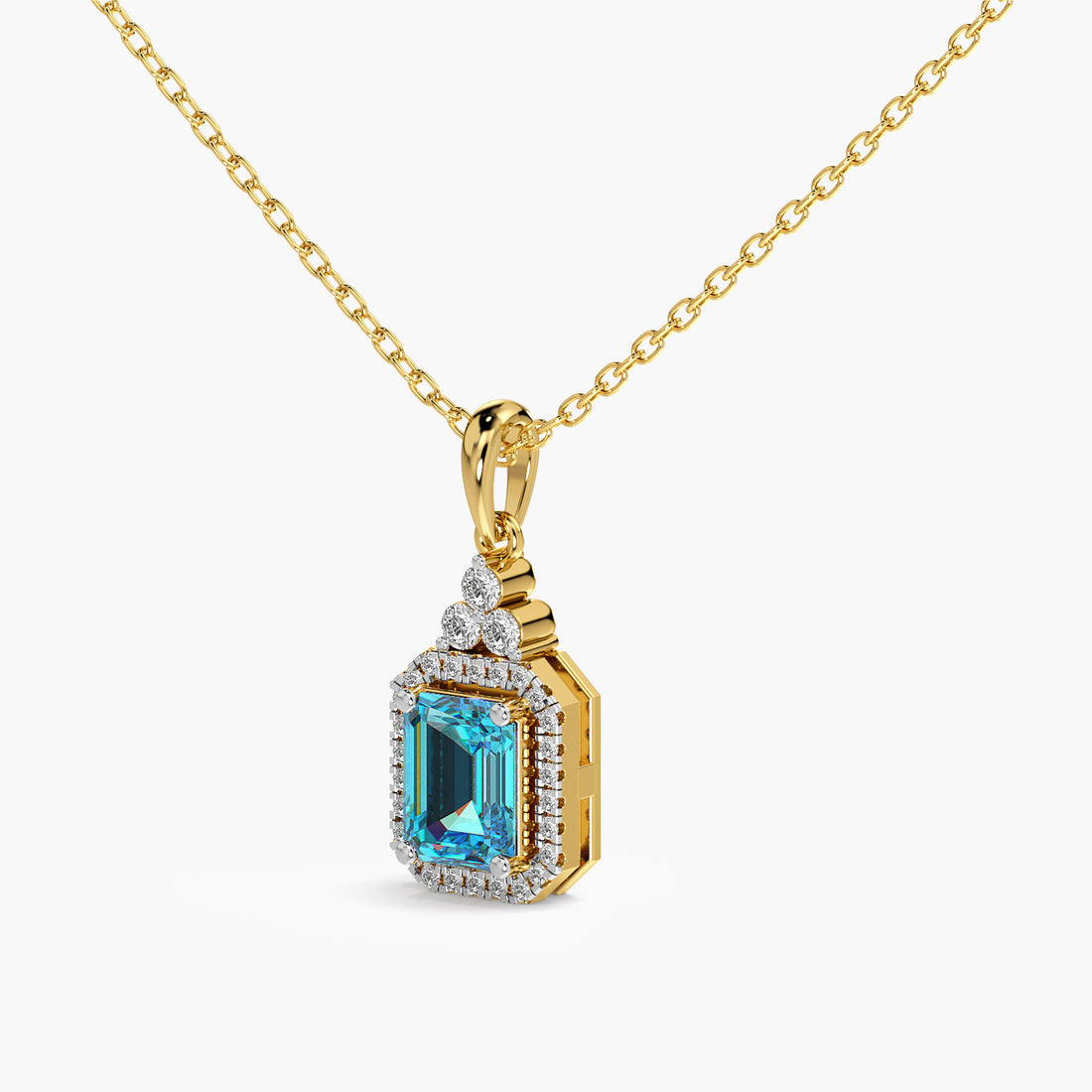 Blue Topaz and Lab-Grown Diamond Pendant - 3D View in Yellow Gold - Diamond Pendant by Moena