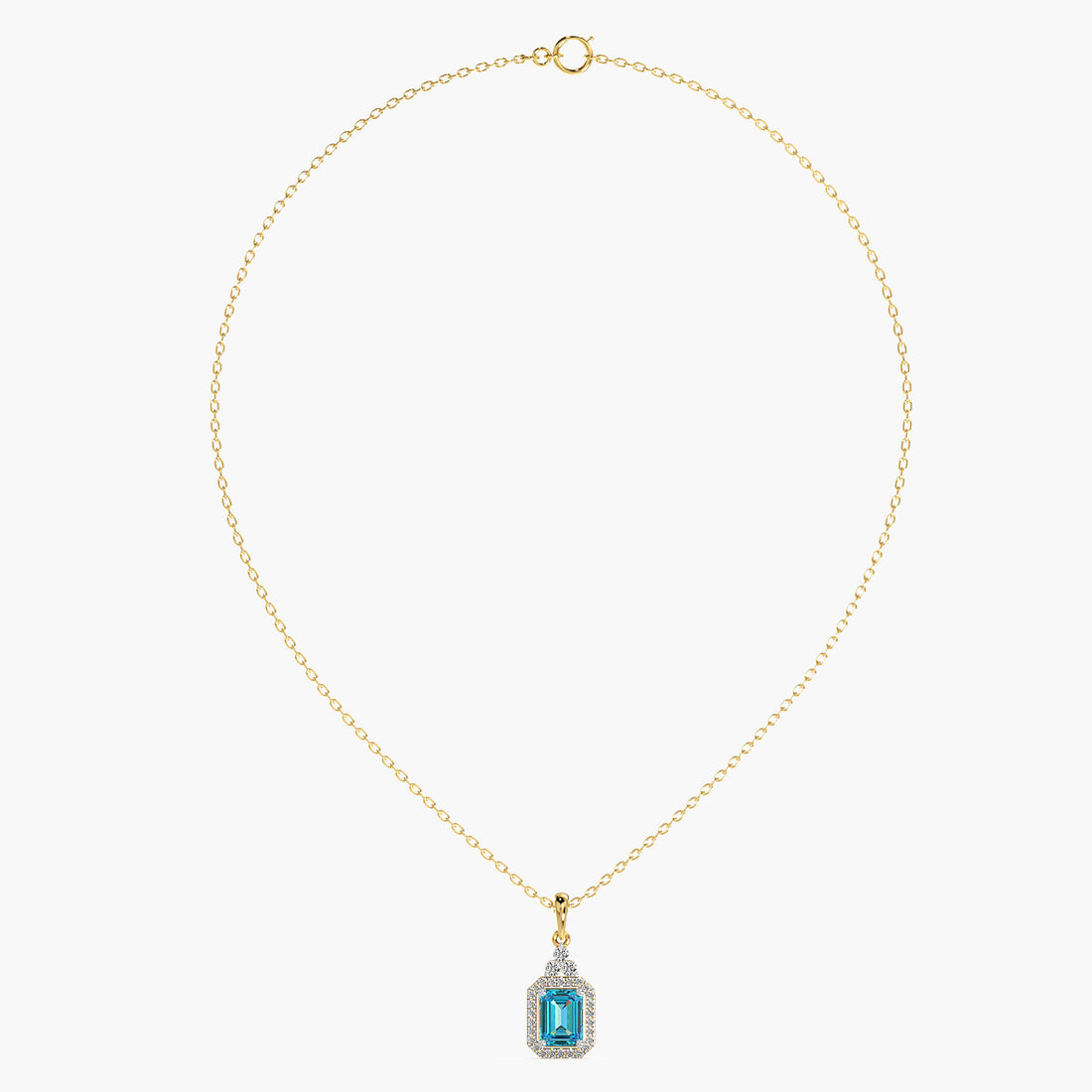 Blue Topaz and Lab-Grown Diamond Pendant - Front View in Yellow Gold - Diamond Pendant by Moena