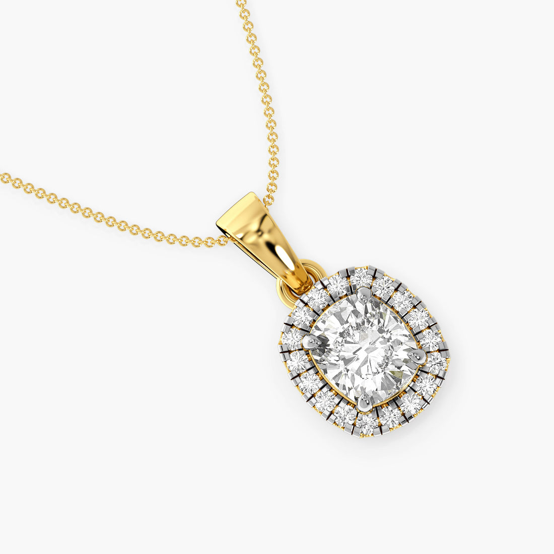 Cushion Halo Diamond Pendant - Top View in Yellow Gold - Cushion Diamond Pendant by Moena