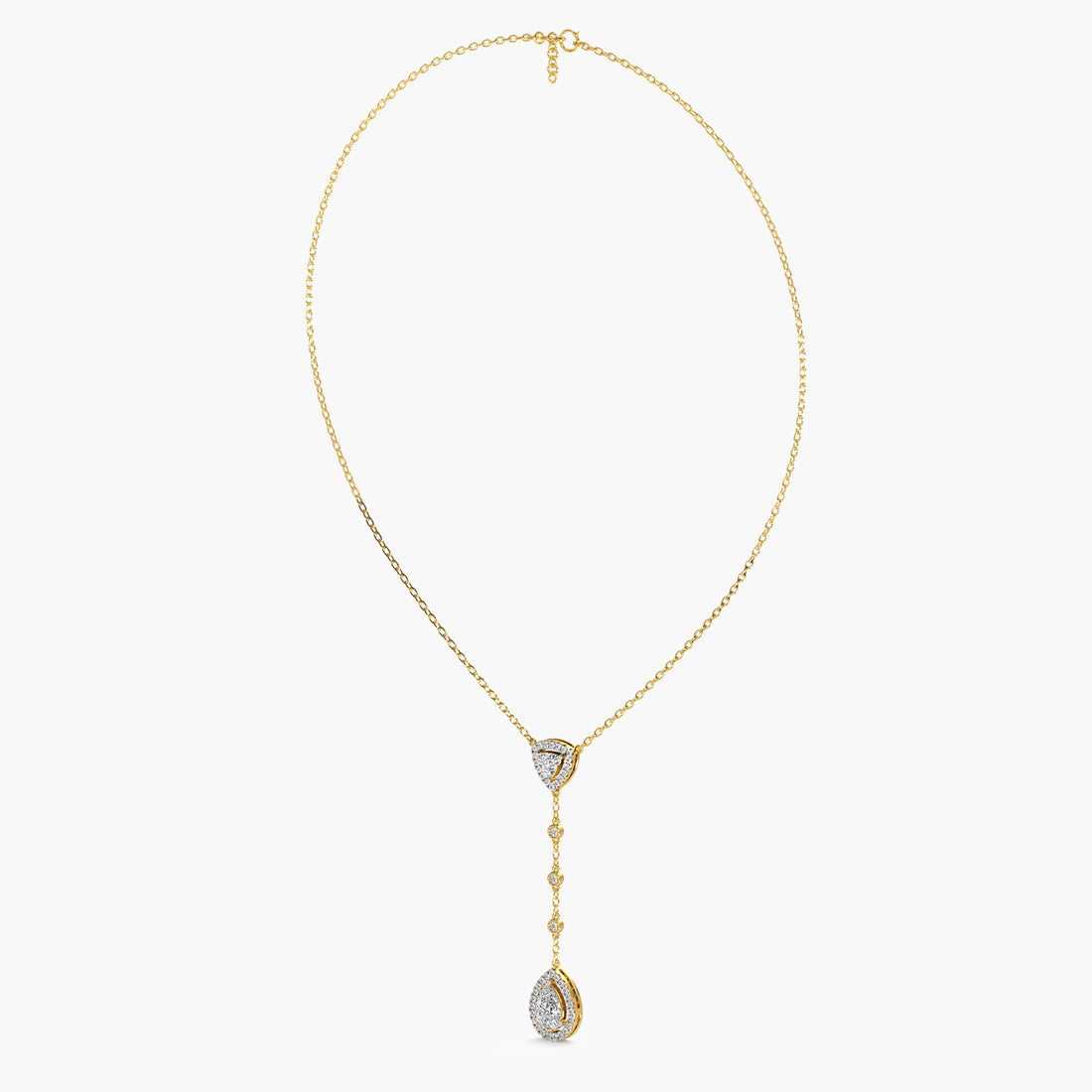 Pear Drop Lab-Grown Diamond Necklace(With Chain) - 3D View in Yellow Gold - Pear Diamond Pendant by Moena