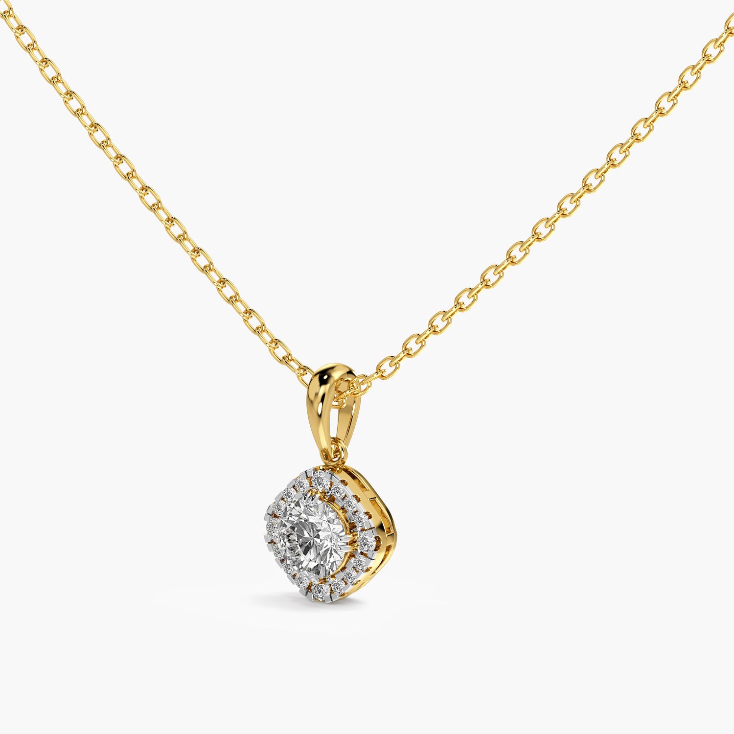 Cushion Halo Lab-Grown Diamond Necklace(With Chain) - Moena
