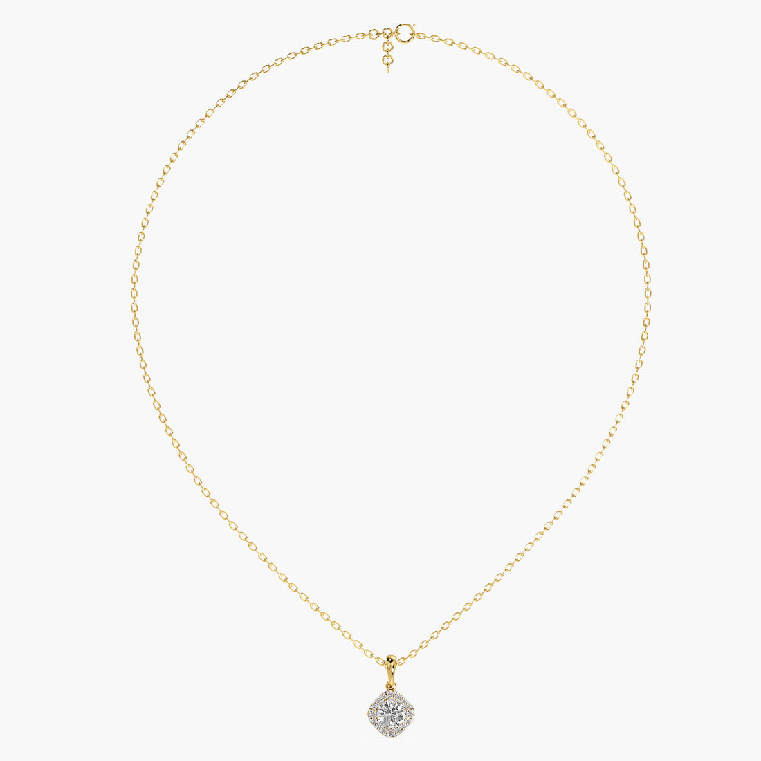 Cushion Halo Lab-Grown Diamond Necklace(With Chain) - Front View in Yellow Gold - Cushion Diamond Pendant by Moena