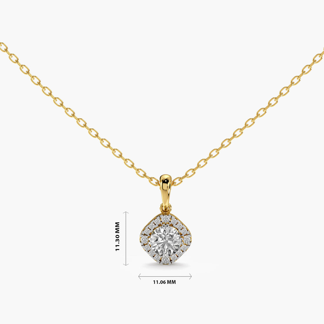 Cushion Halo Lab-Grown Diamond Necklace(With Chain) - Standard View in Yellow Gold - Cushion Diamond Pendant by Moena